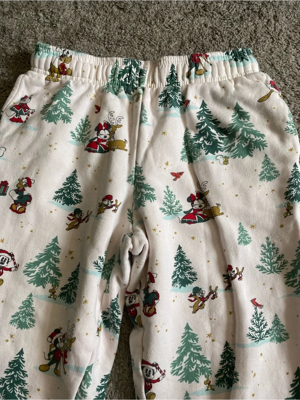 Disney White Holiday Character Pajama Pants with Green Trees - Picture 2 of 6